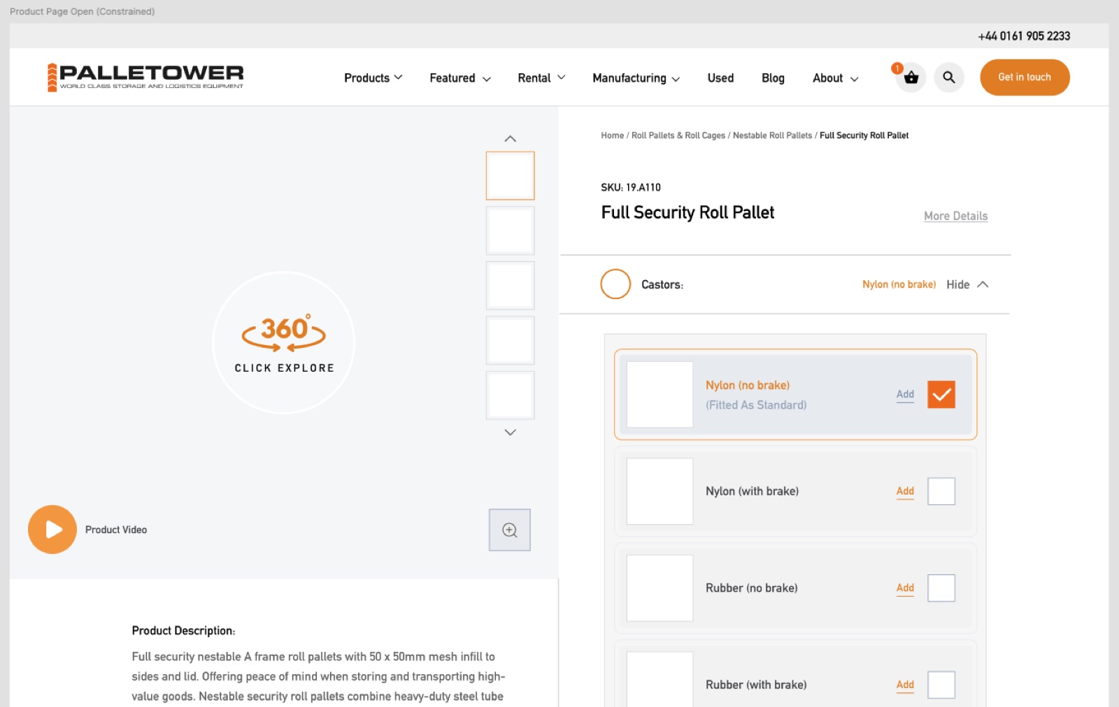 A reworked product detail page with specifications, configurable options and clear calls to action.